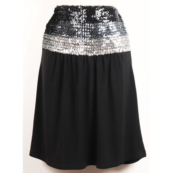 Pretty Good Brand Womens Sequined Skirt M Medium Black Stretch Bling Knee Length - Picture 1 of 7
